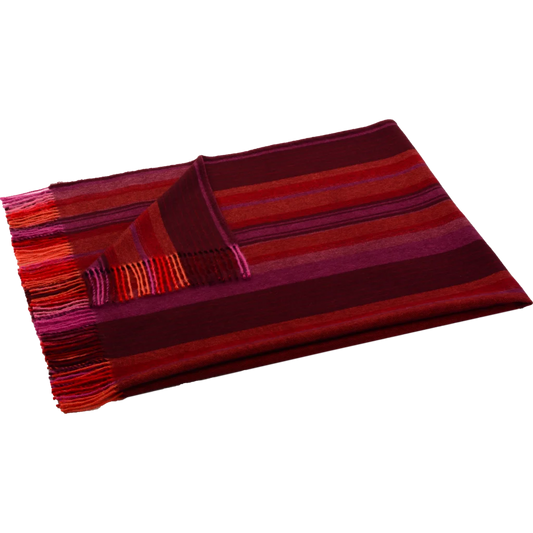 Alpaka Decke PUNO in Rot+Bordeaux Rot+Rot Muster Streifen von Steinbeck Größe 130x180 cm (inkl. Fransen)