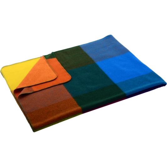 Baby-+Kinder-Decke MONZA in Blau+Grün+Orange+Gelb Muster Gemustert von Steinbeck Größe 100x150 cm