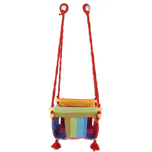 Baby-Schaukel RAINBOW in Gelb+Rot+Lila+Blau Muster Streifen von GLOBO Größe 28x26 cm