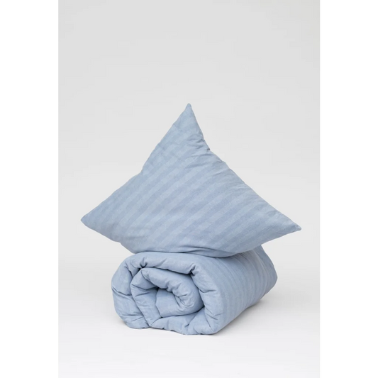 Bio Flanell Bettwäsche Streifen Garnitur in Hellblau+Hellblau Blau+Blau Muster Streifen von MELA home Größe 155x220 + 80x80 cm