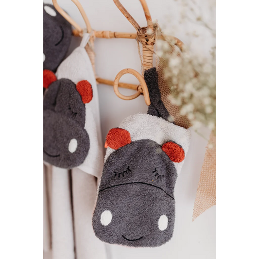 Bio Frottier Baby-+Kinder-Waschhandschuh Nilpferd in Muster Nilpferd von kikadu Größe 14x20 cm