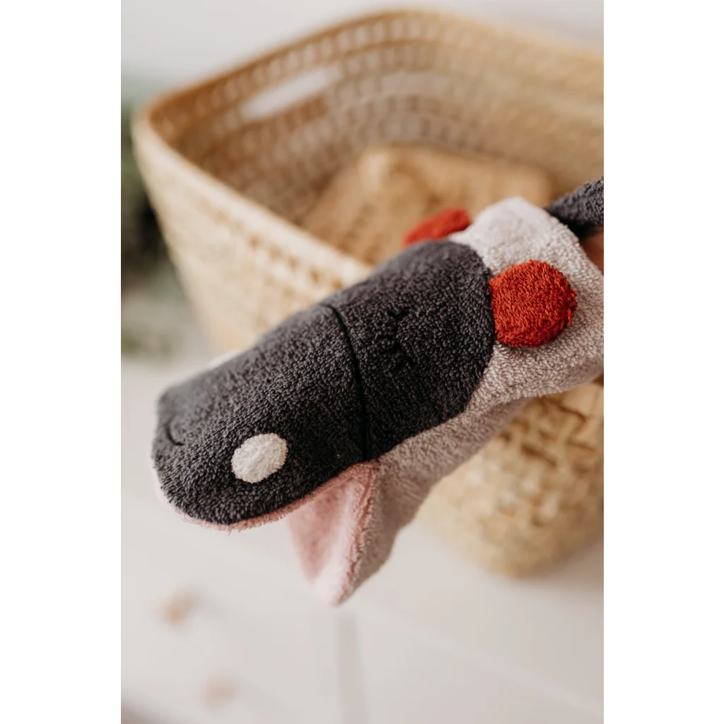 Bio Frottier Baby-+Kinder-Waschhandschuh Nilpferd in Muster Nilpferd von kikadu Größe 14x20 cm