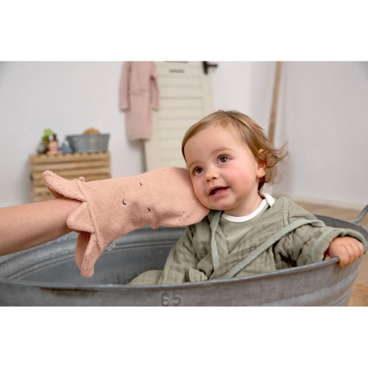 Bio Frottier Baby-+Kinder-Waschhandschuh Oktopus in Rosenquarz Rosa Muster Oktopus von Lässig Größe 13x22 cm