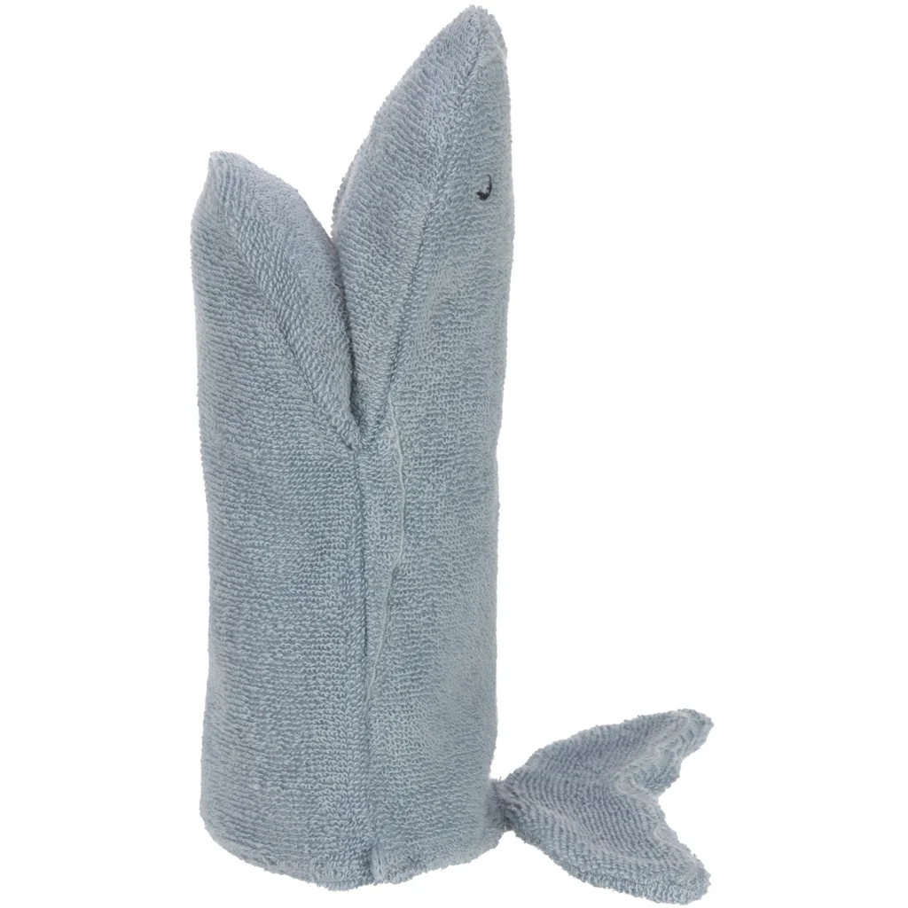 Bio Frottier Baby-+Kinder-Waschhandschuh Wal in Blau Muster Wal von Lässig Größe 13x22 cm