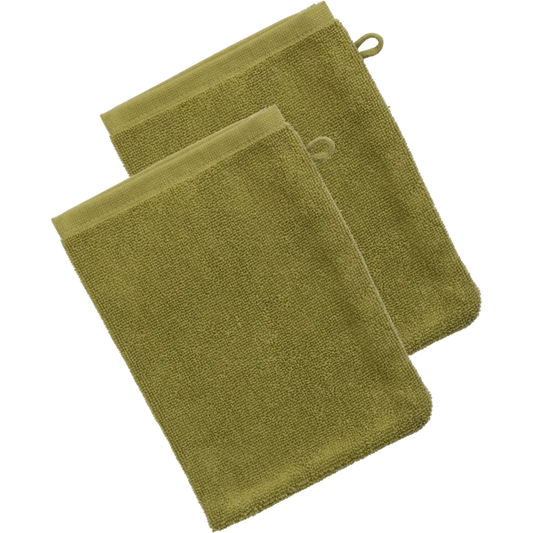 Bio Frottier Waschhandschuh 2er-Pack ORLANDO in Khaki Grün von Living Crafts Größe 16x22 cm