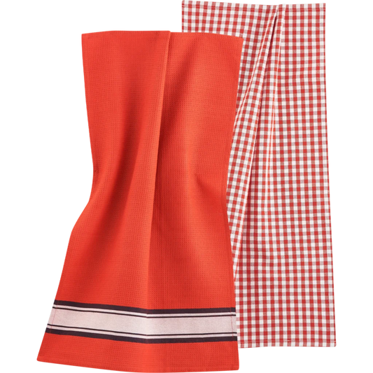 Bio Geschirrtuch 2er-Pack in Rot Muster Streifen und Karo von Living Crafts Größe 50x75 cm