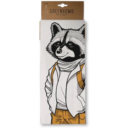 Bio Geschirrtuch Waschbär in Muster Waschbär von Greenbomb Größe 50x70 cm