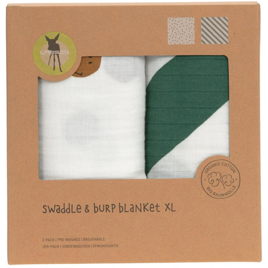 Bio Mull Baby-Tuch Smiley 2er-Pack in Muster Smiley+Streifen von Lässig Größe 120x120 cm