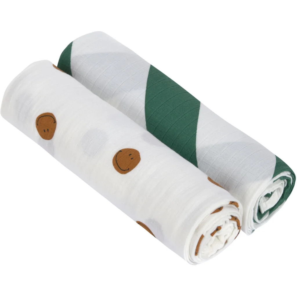 Bio Mull Baby-Tuch Smiley 2er-Pack in Muster Smiley+Streifen von Lässig Größe 120x120 cm