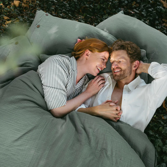 Bio Musselin Bettwäsche Garnitur in Mint Grün von Living Crafts Größe 135x200 + 80x80 cm