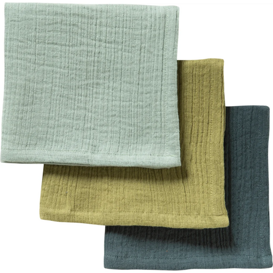 Bio Musselin Waschlappen 3er-Pack in Grün+Salbei+Mint Grün+Grün+Grün von biobaby Größe 25x25 cm