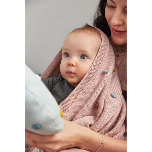 Bio Strick Baby-Decke Punkte in Rosa Muster Punkte von Lässig Größe 80x100 cm