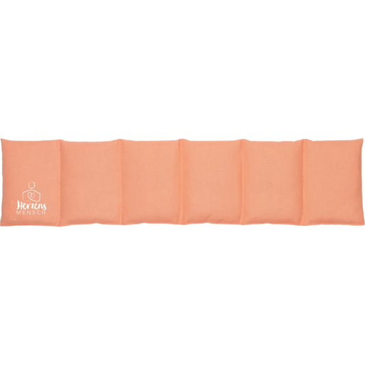 Canvas 6-Kammer-Kissen mit Füllung Bio-Getreide HERZENSMENSCH in Koralle Orange Muster Unifarben mit Aufdruck von herbalind Größe 66x15 cm