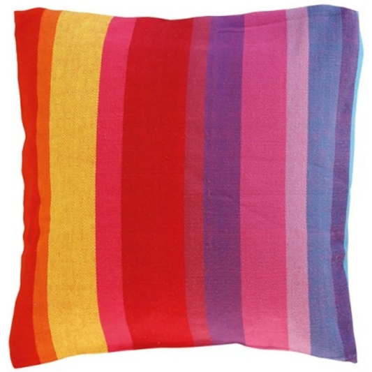 Canvas Kissenhülle RAINBOW in Gelb+Rot+Lila+Blau Muster Streifen von GLOBO Größe 40x40 cm