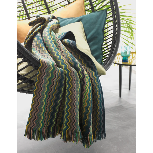 Decke FIRENZE in Dunkelgrün+Hellgrün+Gelb Grün+Grün+Gelb Muster Zickzack von Eagle Products Größe 130x190 cm