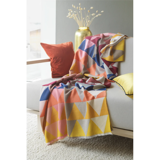 Decke MEXIKO in Gelb+Orange+Bordeaux Gelb+Orange+Rot Muster Dreiecke von Eagle Products Größe 150x200 cm