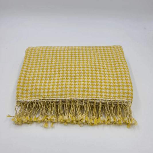 Decke mit Hahnentritt-Muster in Gelb+Weiß Muster Hahnentritt von Frida Feeling Größe 140x200 cm