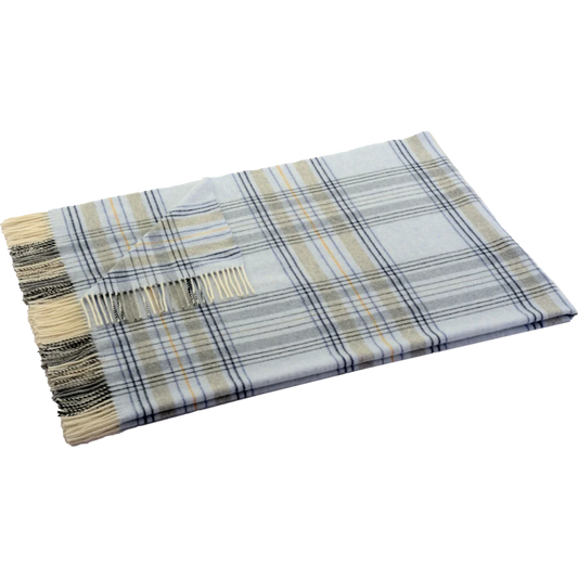 Decke mit Karo-Muster BARI in Hellblau Blau Muster Karo von Steinbeck Größe 130x190 cm (inkl. Fransen)
