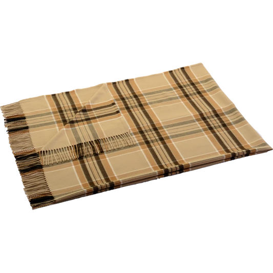 Decke mit Karo-Muster REBELL in Beige+Braun+Creme Muster Karo von Steinbeck Größe 130x190 cm (inkl. Fransen)