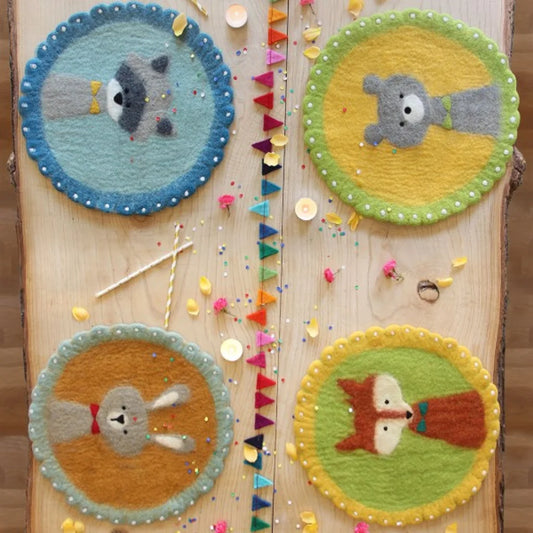 Filz Kinder-Sitzkissen rund Fuchs in Senfgelb+Neongrün+Orange Gelb+Grün+Orange Muster Fuchs von GLOBO Größe Ø 37 cm