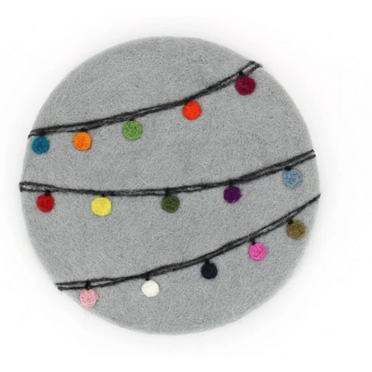 Filz Untersetzer rund Lichterkette in Grau+Blau+Rot Muster Lichterkette von GLOBO Größe Ø 21 cm