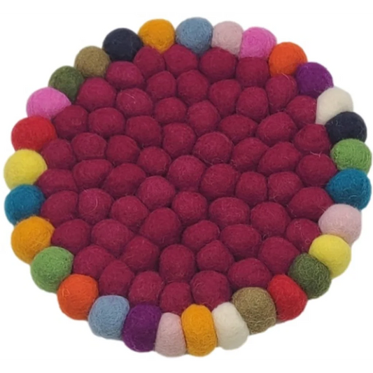 Filz Untersetzer rund mit buntem Rand in Beere Muster Bunt von Frida Feeling Größe Ø 21 cm