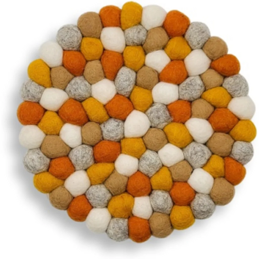 Filz Untersetzer rund mit großen Kugeln in Creme+Hellgrau+Orange+Ocker Creme+Grau+Orange+Gelb Muster Bunt von Frida Feeling Größe Ø 21 cm
