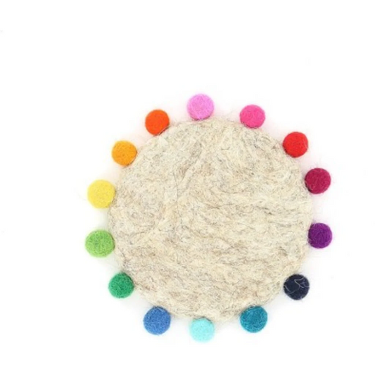 Filz Untersetzer rund mit Kugelbordüre in Beige von GLOBO Größe Ø 10 cm