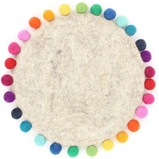 Filz Untersetzer rund mit Kugelbordüre in Beige von GLOBO Größe Ø 23 cm