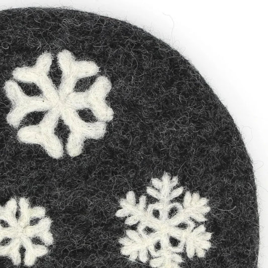 Filz Untersetzer rund Schneeflocken in Anthrazit+Weiß Grau+Weiß Muster Schneeflocken von GLOBO Größe Ø 21 cm