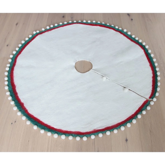 Filz Weihnachtsbaumdecke mit Kugelbordüre in Weiß von GLOBO Größe Ø 120 cm