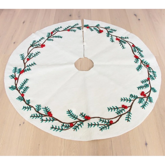 Filz Weihnachtsbaumdecke Zweige in Weiß+Grün+Rot von GLOBO Größe Ø 120 cm