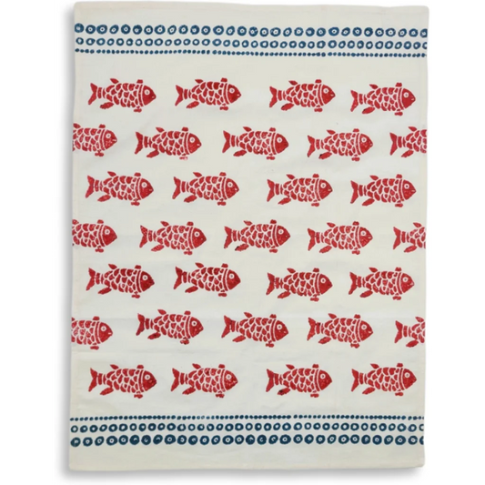 Geschirrtuch Fische in Rot+Dunkelblau Rot+Blau Muster Fische von Frida Feeling Größe 50x65 cm