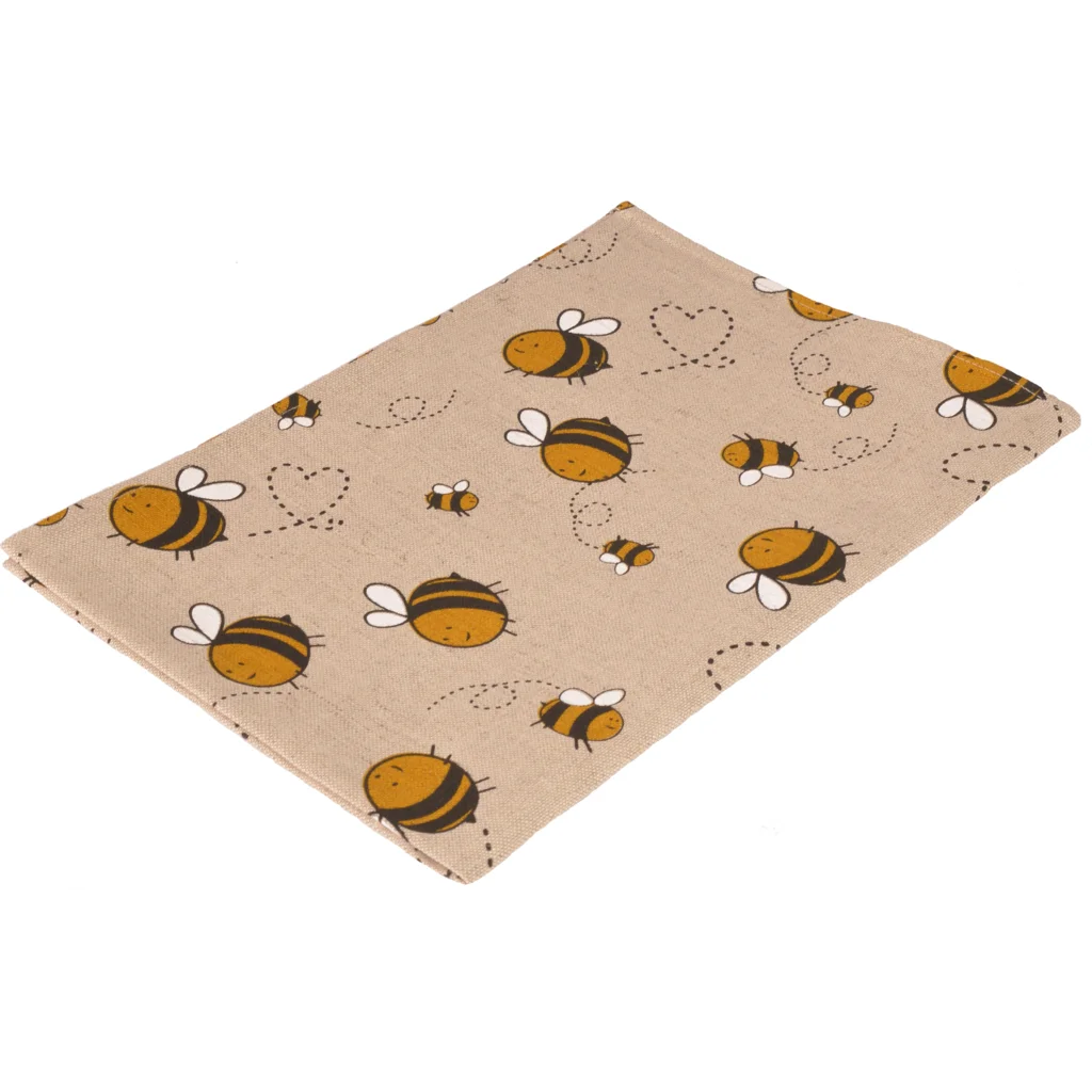 Halbleinen Geschirrtuch Biene 2er-Pack in Beige+Gelb+Schwarz Muster Biene von Erika Vaitkute Größe 47x70 cm