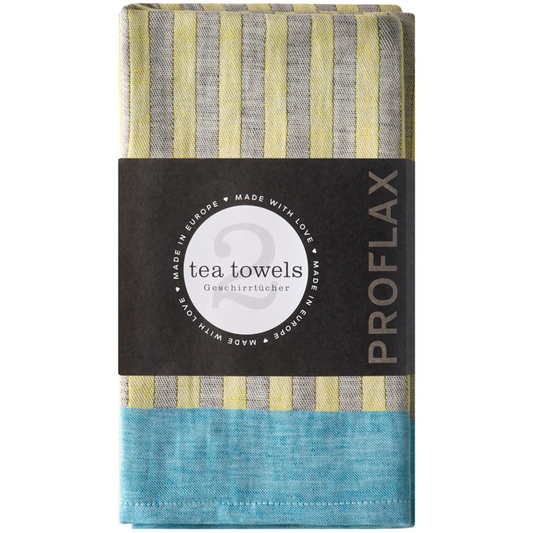 Halbleinen Geschirrtuch Streifen 2er-Pack in Gelb+Türkis Gelb+Blau Muster Streifen von Proflax Größe 50x70 cm