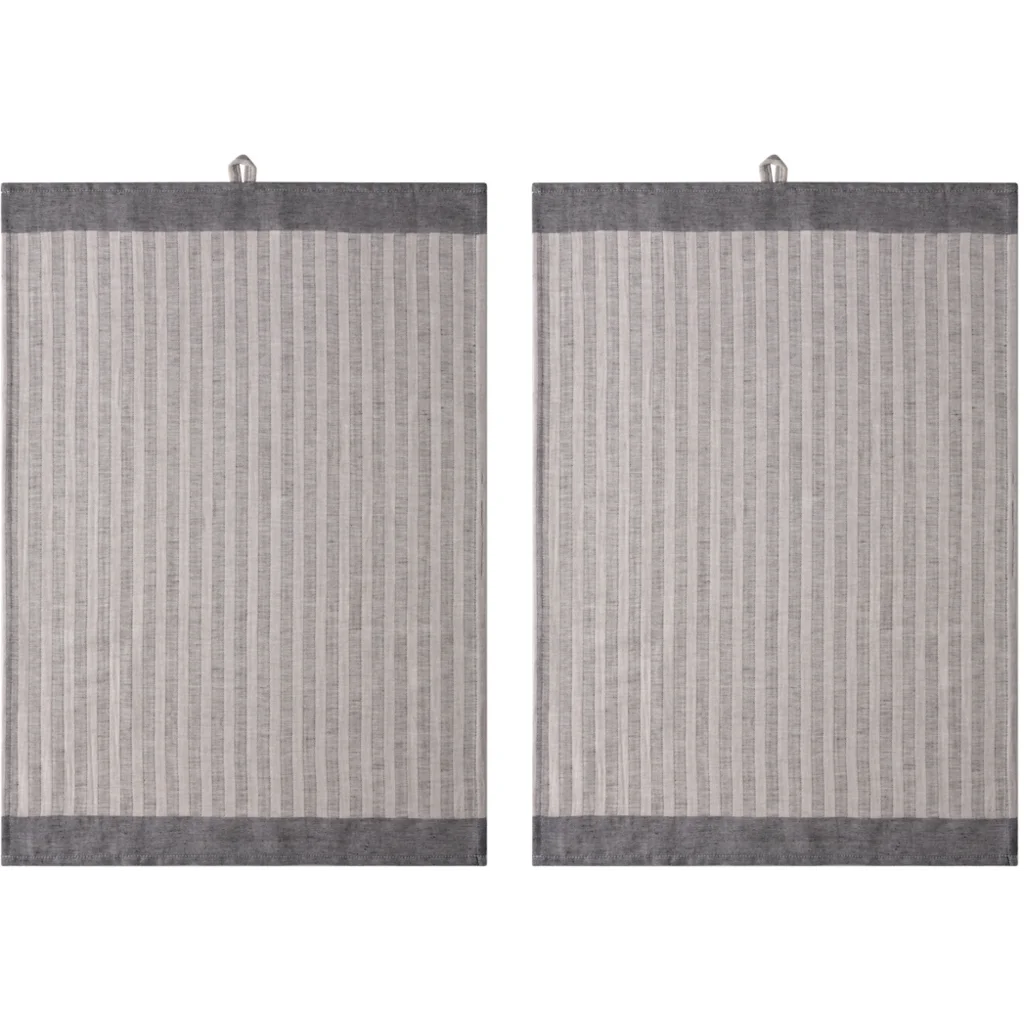 Halbleinen Geschirrtuch Streifen 2er-Pack in Hellgrau+Anthrazit Grau+Grau Muster Streifen von Proflax Größe 50x70 cm