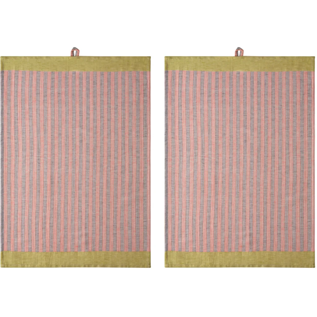 Halbleinen Geschirrtuch Streifen 2er-Pack in Orange+Ocker Orange+Gelb Muster Streifen von Proflax Größe 50x70 cm