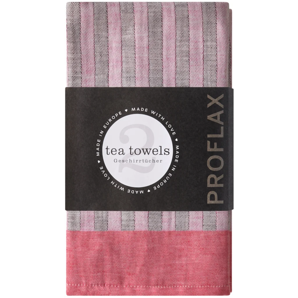 Halbleinen Geschirrtuch Streifen 2er-Pack in Rosa+Rot Muster Streifen von Proflax Größe 50x70 cm