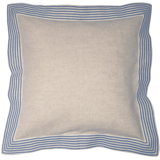 Halbleinen Kissenhülle MILDA 2er-Pack in Beige+Blau Muster Streifen von Erika Vaitkute Größe 40x40 cm