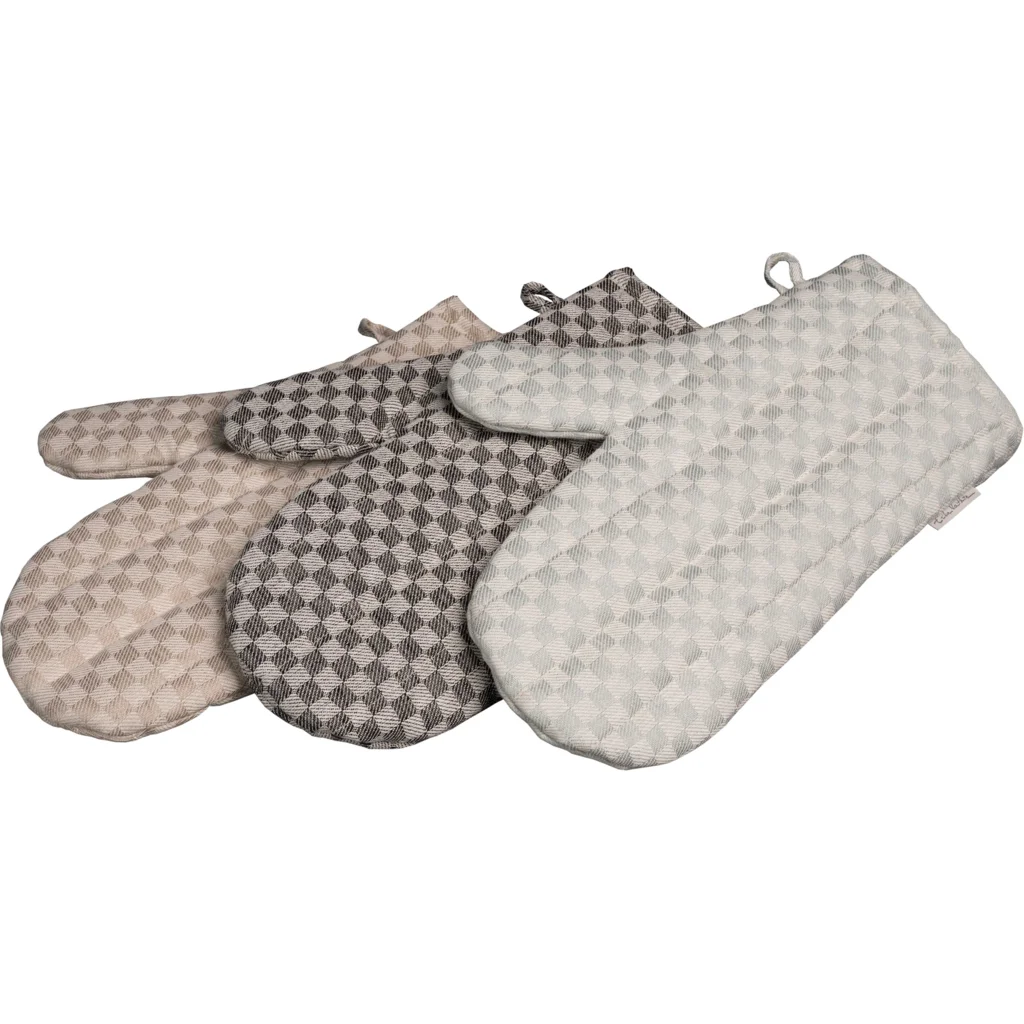 Halbleinen Ofenhandschuh Schachbrett 2er-Set in Beige Muster Schachbrett von Erika Vaitkute Größe 15x30 cm