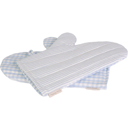 Halbleinen Ofenhandschuh Streifen+Karo 2er-Set in Weiß+Hellblau Weiß+Blau Muster Streifen+Karo von Erika Vaitkute Größe 15x30 cm