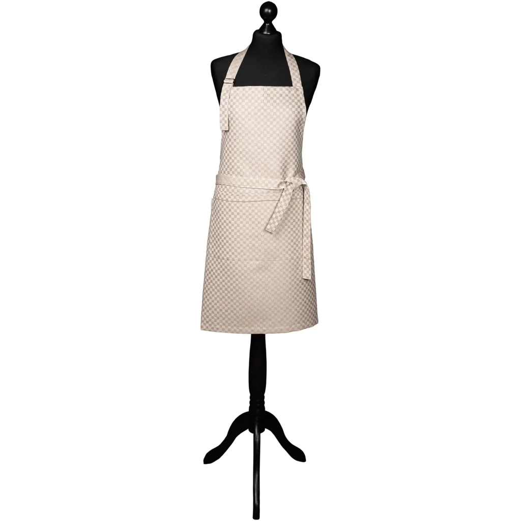 Halbleinen Schürze Schachbrett in Beige Muster Schachbrett von Erika Vaitkute Größe 80x82 cm