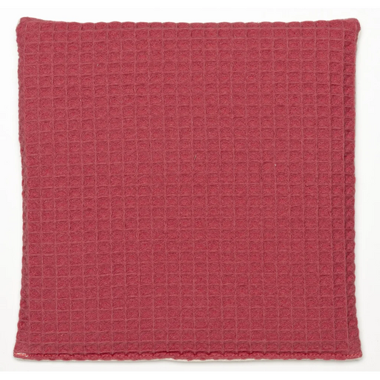 Kinder-Wärmekissen mit Füllung Bio-Getreide EINWÄRMCHEN in Creme+Rot Muster Unifarben mit Aufdruck von herbalind Größe 19x19 cm