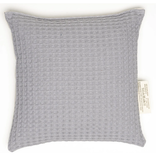 Kinder-Wärmekissen mit Füllung Bio-Getreide & Kräutern BÄUCHLEIN BÄR in Creme+Grau Muster Unifarben mit Aufdruck von herbalind Größe 19x19 cm