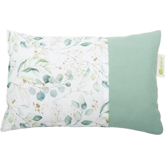 Kissen mit Füllung Kräuter in Weiß+Lindgrün Weiß+Grün Muster Eukalyptus von herbalind Größe 30x20 cm