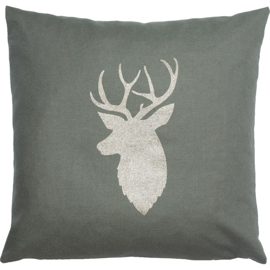 Kissen mit Füllung Zirbenholz HIRSCHKOPF in Olivgrün+Gold Grün+Gold Muster Hirschkopf von herbalind Größe 30x30 cm