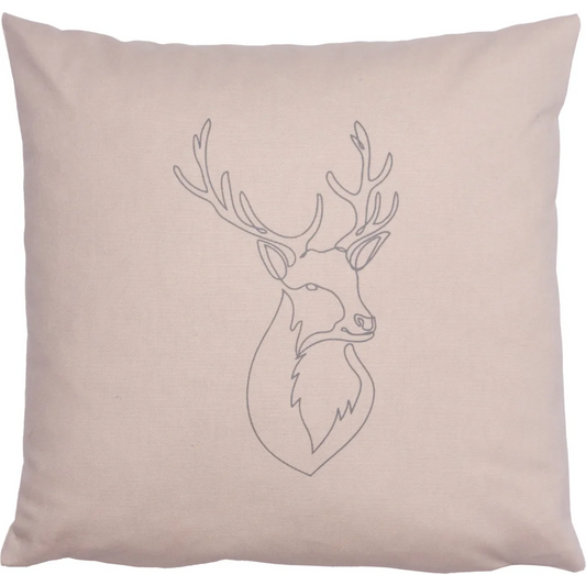 Kissen mit Füllung Zirbenholz HIRSCHKOPF in Sand+Grau Muster Hirschkopf von herbalind Größe 30x30 cm