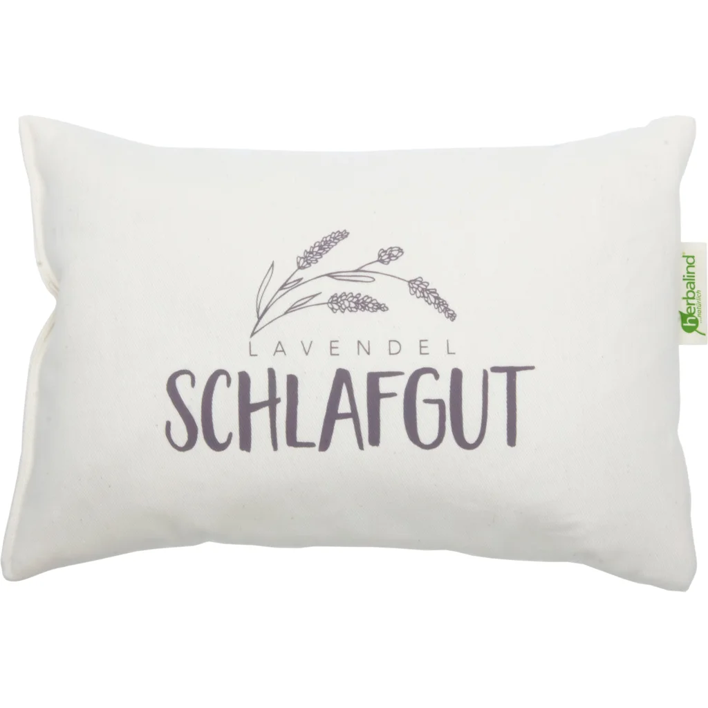 Kissen rechteckig mit Füllung Lavendel SCHLAFGUT in Creme Muster Unifarben mit Aufdruck von herbalind Größe 30x20 cm