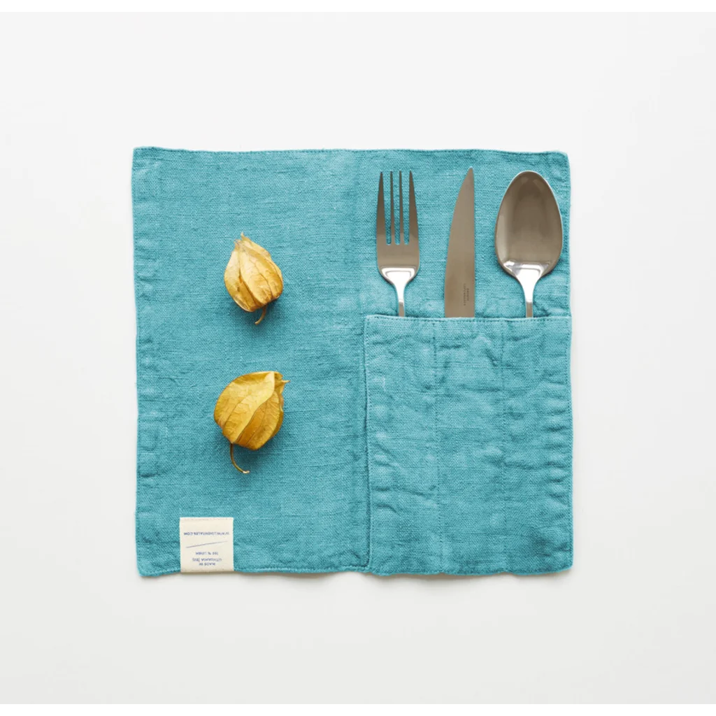Leinen Bestecktasche 2er-Pack in Atlantik Blau von Linen Tales Größe 23x23 cm
