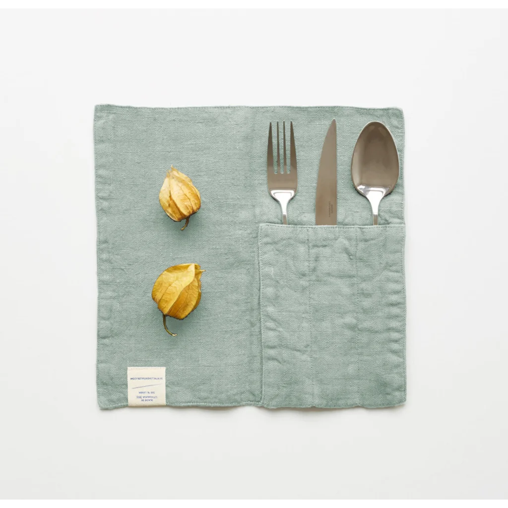 Leinen Bestecktasche 2er-Pack in Mint Grün von Linen Tales Größe 23x23 cm